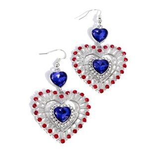 Heart-Shaped Silver and Blue Earrings